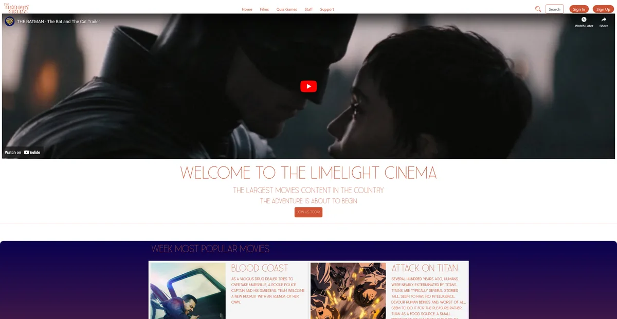 Limelight Cinema website preview