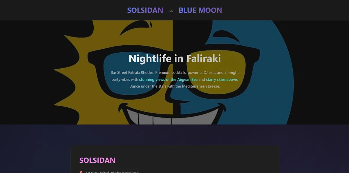 Solsidan and Blue Moon nightlife website preview
